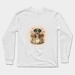 Cute Puppy in a candy box illustration Long Sleeve T-Shirt